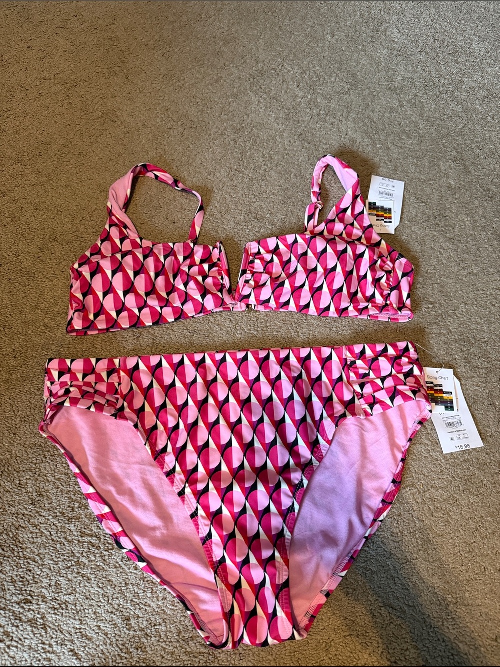 Time & Tru Pink Geometric women’s Two-Piece Swim Set